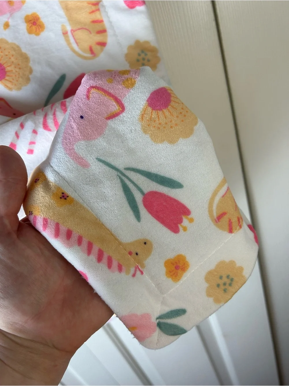 Pink Orange Yellow Elephant Giraffe Zebra Cat Baby Blanket Sherpa White Flowers